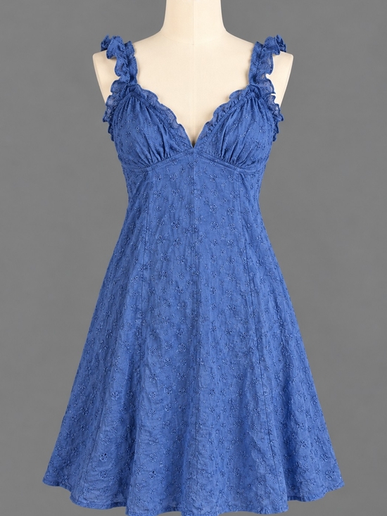 Angie Dresses & Skirts - Angie Blue Eyelet Ruffle Strap Sundress Women’s Size M 100% Cotton